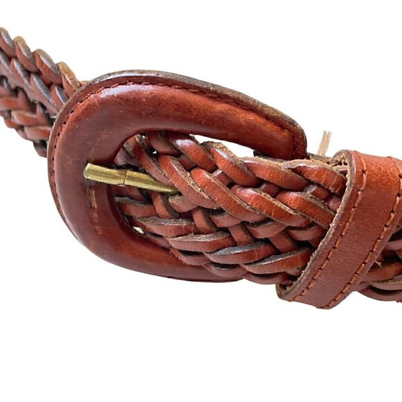 VTG 90s Talbots Braided Weaved Genuine Leather Brown Belt Women’s L CLASSIC - Picture 3 of 6